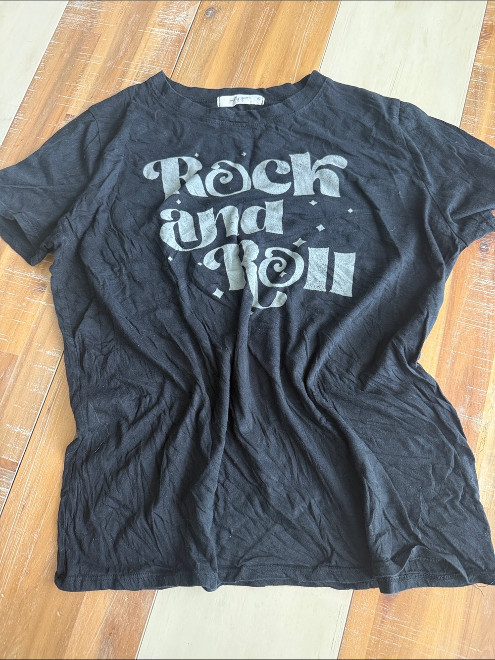 Kids Black 'Rock and Roll' Graphic Tee - Classic Crew Neck